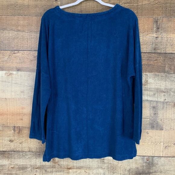 Natori Solid Blue Long Sleeve Terrycloth Lounge Top Size Medium - Picture 7 of 8